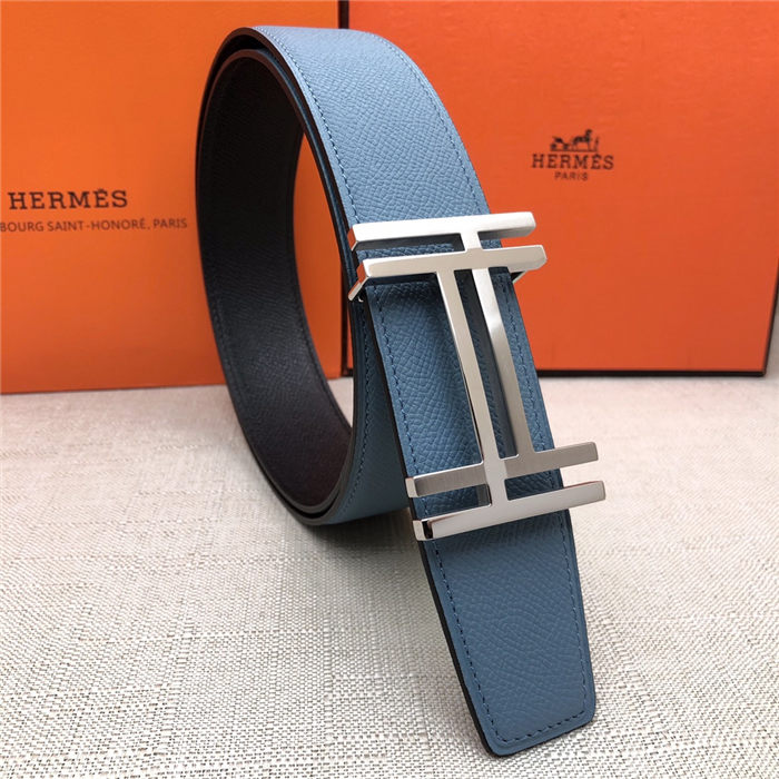 Hermes H au Carre belt buckle & Reversible leather strap 38 mm Epsom Black/Blue High