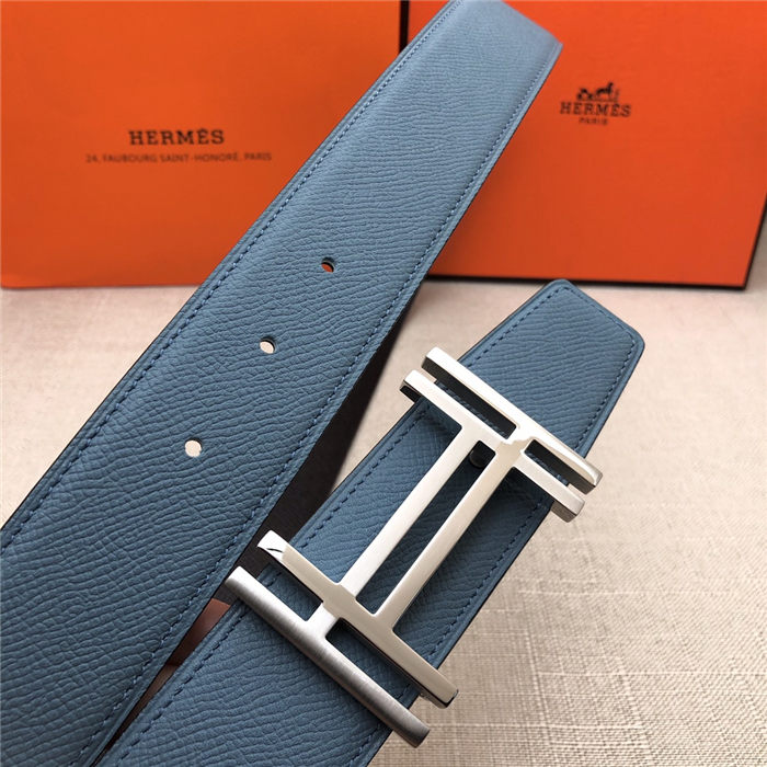 Hermes H au Carre belt buckle & Reversible leather strap 38 mm Epsom Black/Blue High