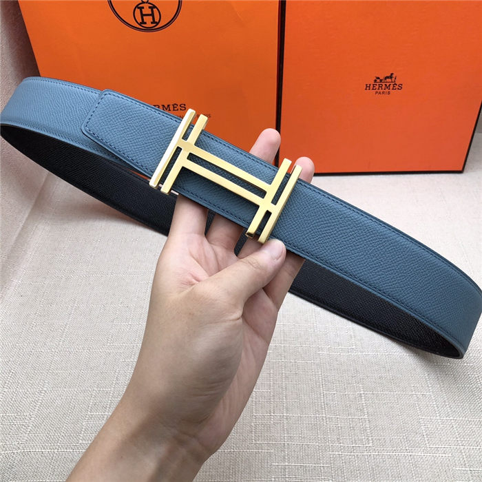 Hermes H au Carre belt buckle & Reversible leather strap 38 mm Epsom Black/Blue High