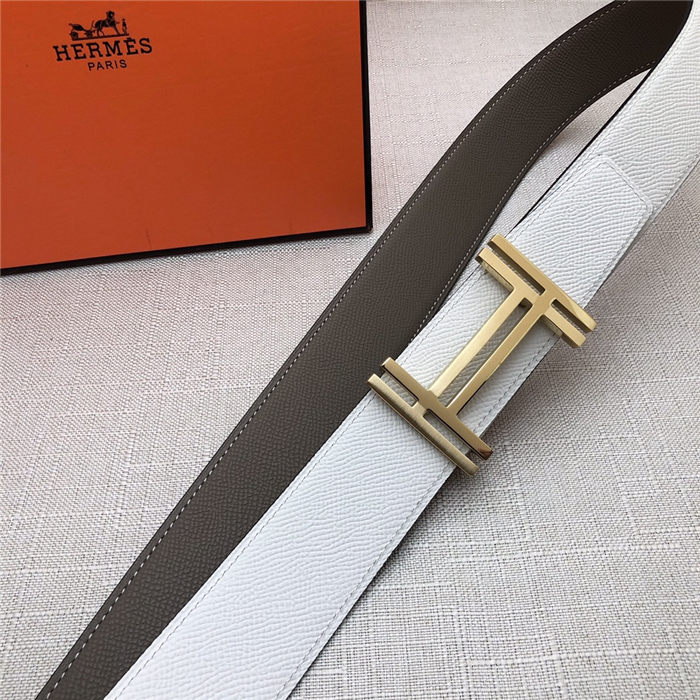 Hermes H au Carre belt buckle & Reversible leather strap 38 mm Epsom White/Grey High