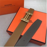 Hermes H au Carre belt buckle & Reversible leather strap 38 mm Epsom Camel/Grey High