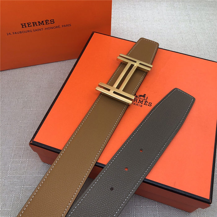 Hermes H au Carre belt buckle & Reversible leather strap 38 mm Epsom Camel/Grey High