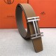 Hermes H au Carre belt buckle & Reversible leather strap 38 mm Epsom Camel/Grey High