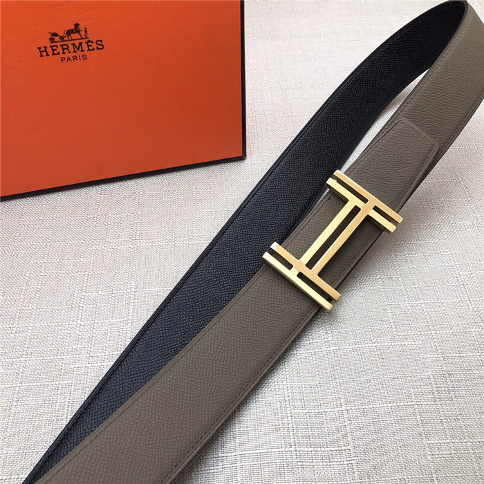 Hermes H au Carre belt buckle & Reversible leather strap 38 mm Epsom Black/Grey High