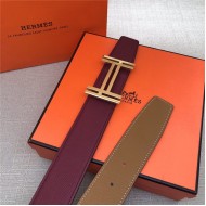 Hermes H au Carre belt buckle & Reversible leather strap 38 mm Epsom Camel/Burgundy High