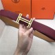 Hermes H au Carre belt buckle & Reversible leather strap 38 mm Epsom Camel/Burgundy High