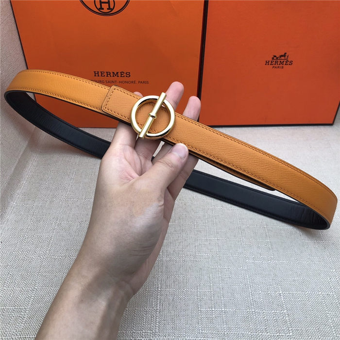 Hermes Circle belt buckle & Reversible leather strap 25 mm Epsom Orange High