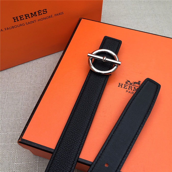 Hermes Circle belt buckle & Reversible leather strap 25 mm Epsom Black High