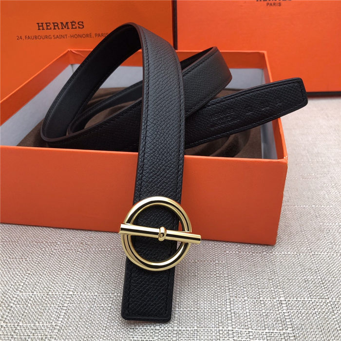 Hermes Circle belt buckle & Reversible leather strap 25 mm Epsom Black High