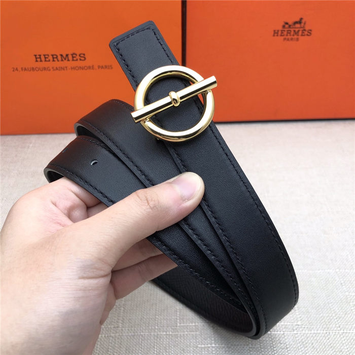 Hermes Circle belt buckle & Reversible leather strap 25 mm Epsom Black High