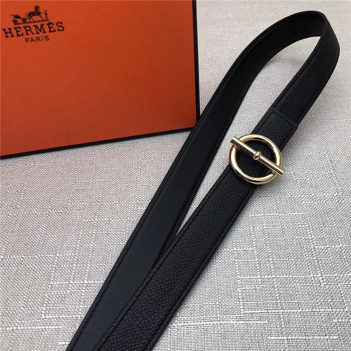 Hermes Circle belt buckle & Reversible leather strap 25 mm Epsom Black High