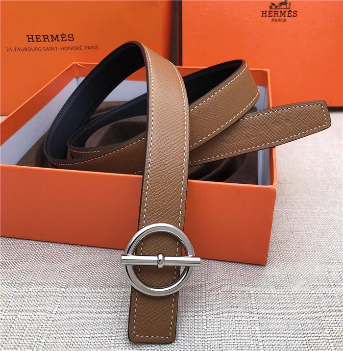 Hermes Circle belt buckle & Reversible leather strap 25 mm Epsom Camel High