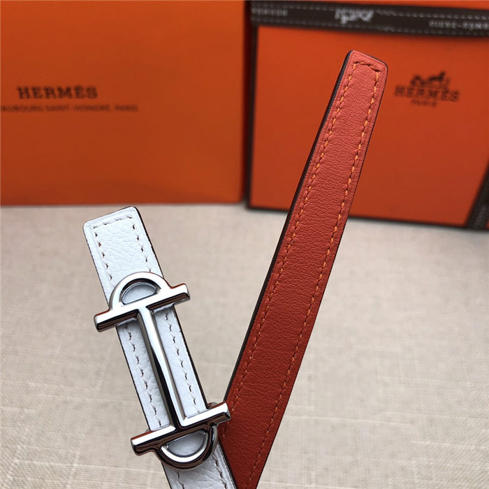 Hermes Gamma belt buckle & Reversible leather strap 13 mm Epsom White/Orange High