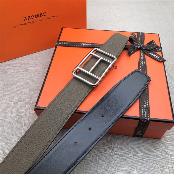 Hermes Cape Town belt buckle & Reversible leather strap 38 mm Togo Grey High