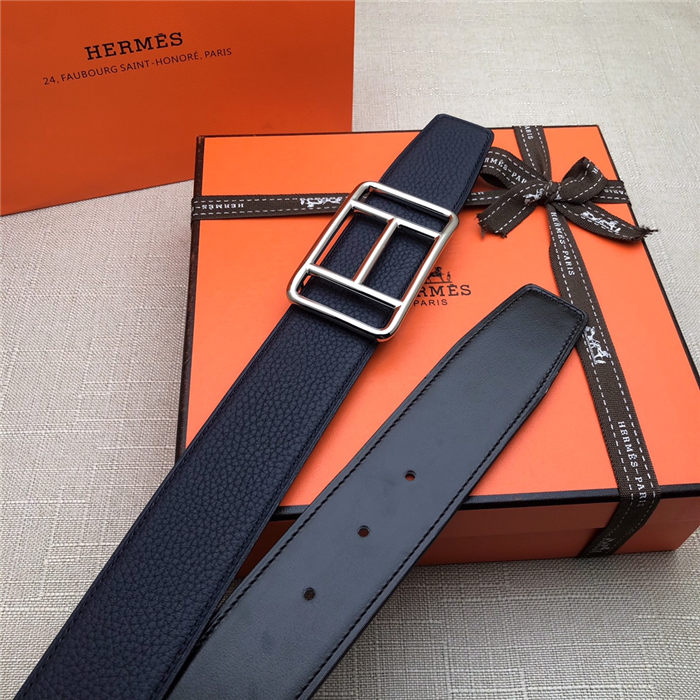 Hermes Cape Town belt buckle & Reversible leather strap 38 mm Togo Navy High