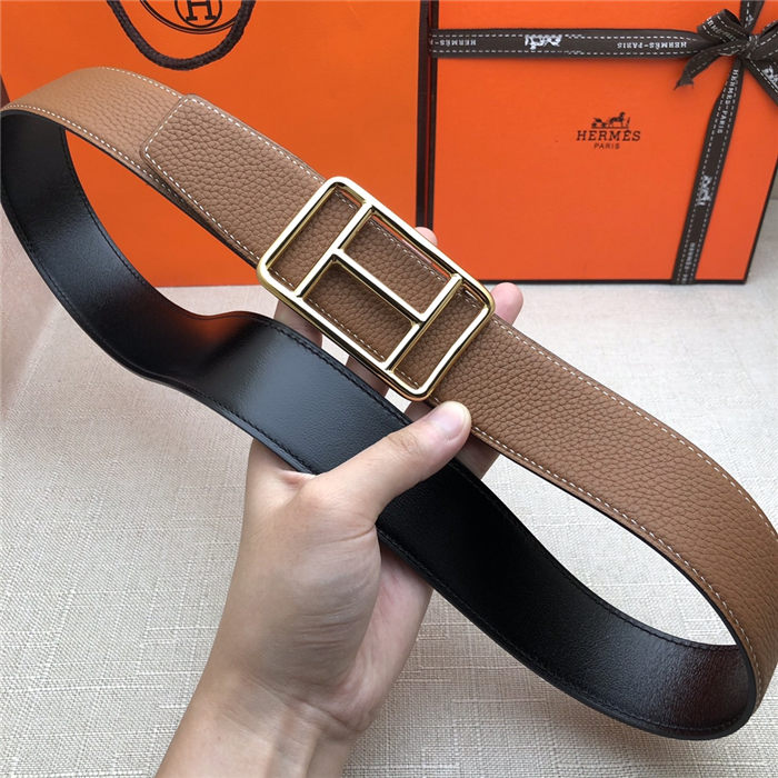 Hermes Cape Town belt buckle & Reversible leather strap 38 mm Togo Camel High