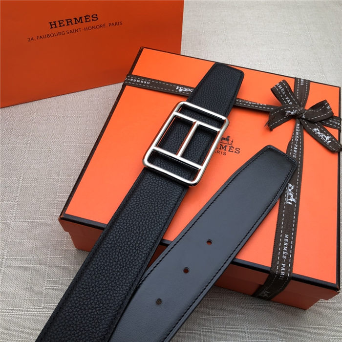 Hermes Cape Town belt buckle & Reversible leather strap 38 mm Togo Black High