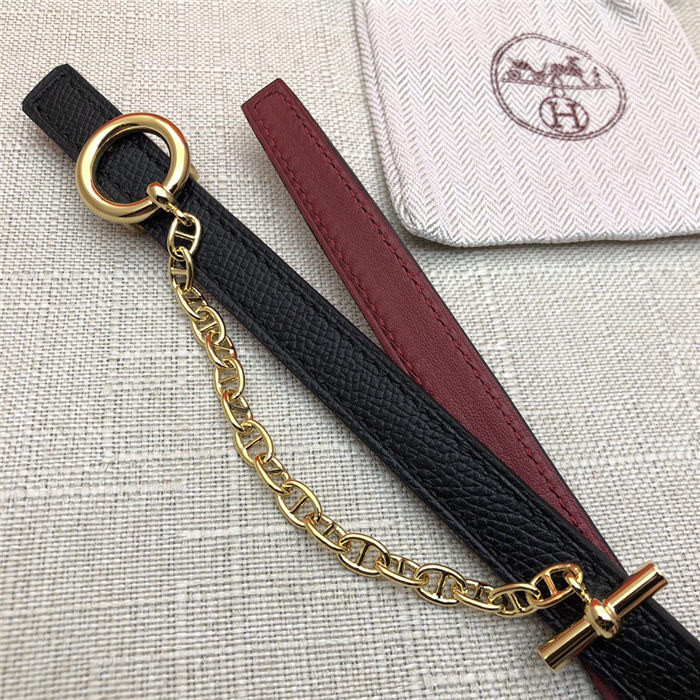 Hermes Chain belt buckle & Reversible leather strap 13 mm Epsom Black/Burgundy High