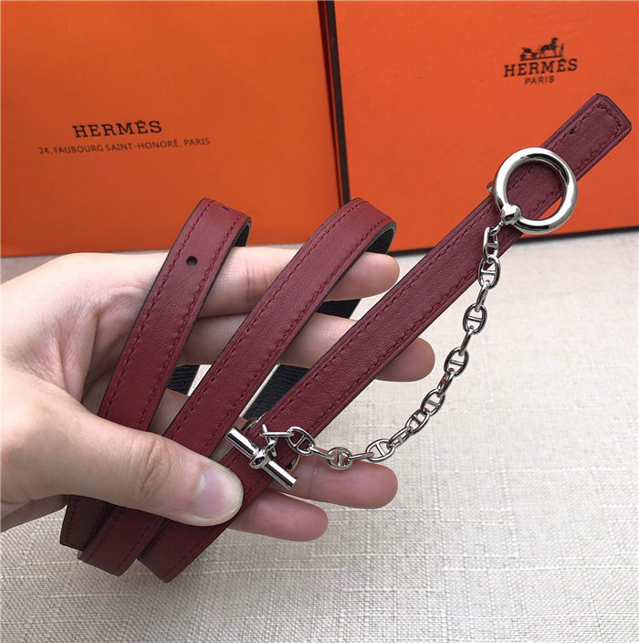 Hermes Chain belt buckle & Reversible leather strap 13 mm Epsom Black/Burgundy High