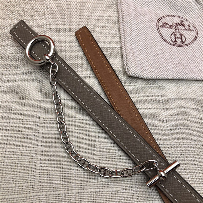 Hermes Chain belt buckle & Reversible leather strap 13 mm Epsom Grey/Camel High