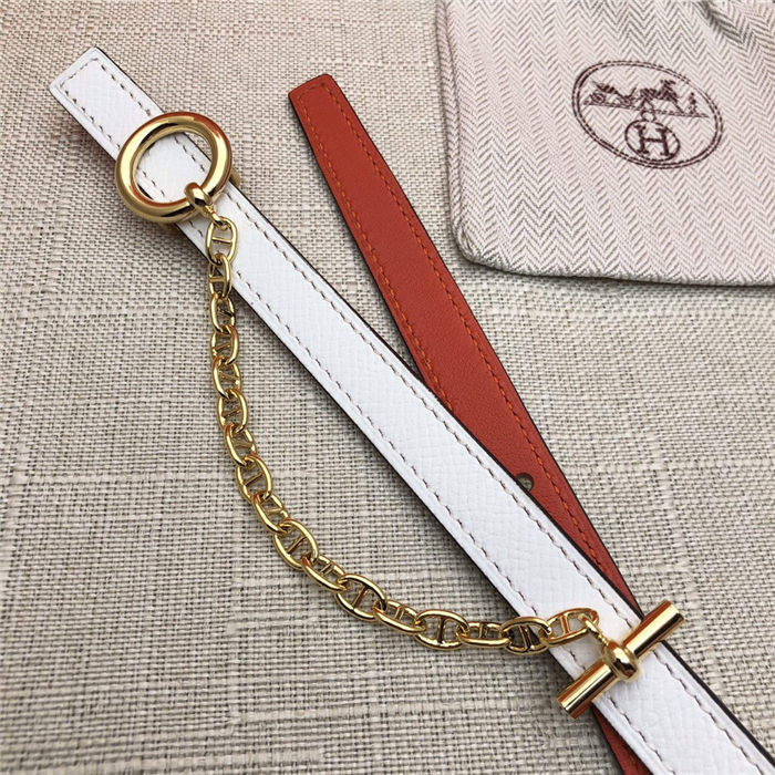 Hermes Chain belt buckle & Reversible leather strap 13 mm Epsom White/Orange High