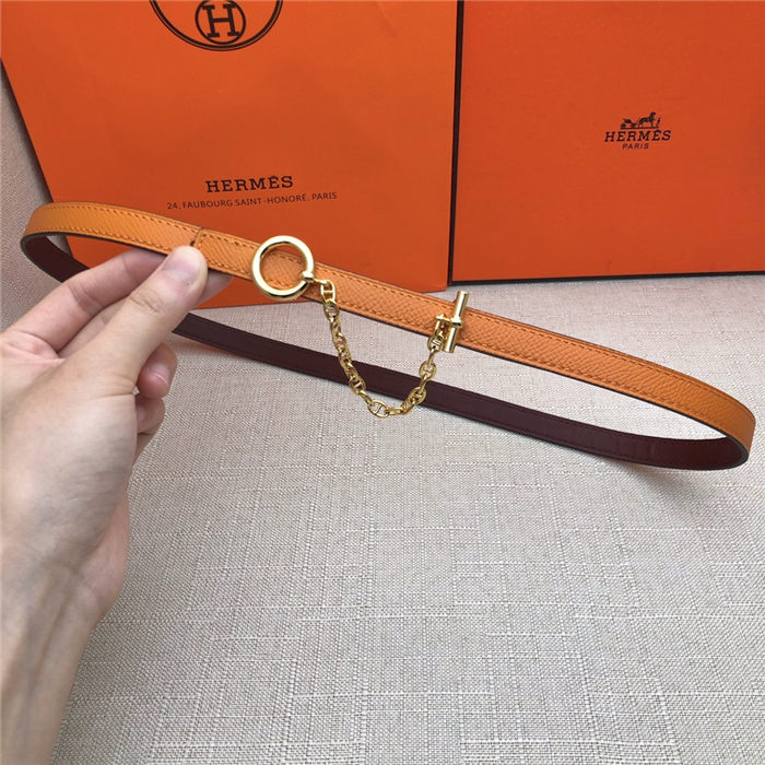 Hermes Chain belt buckle & Reversible leather strap 13 mm Epsom Orange/Wine High