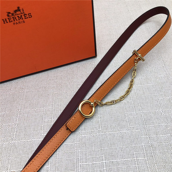 Hermes Chain belt buckle & Reversible leather strap 13 mm Epsom Orange/Wine High