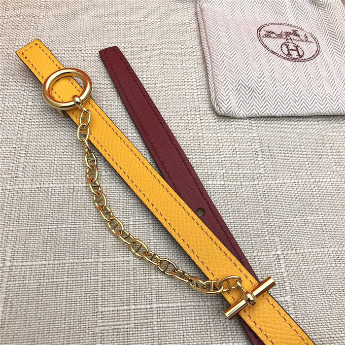 Hermes Chain belt buckle & Reversible leather strap 13 mm Epsom Yellow/Burgundy High