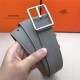 Hermes Code 32 reversible belt Togo Camel/Grey with Silver Buckle High