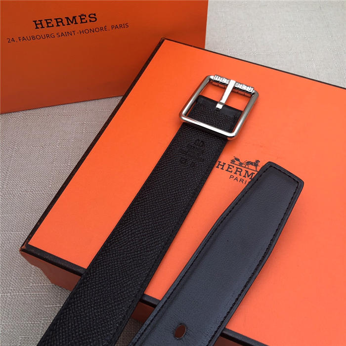 Hermes Code 32 reversible belt Epsom Black with Silver Buckle High