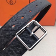 Hermes Code 32 reversible belt Epsom Black with Silver Buckle High