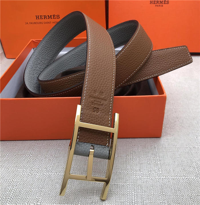 Hermes Quentin reversible belt 32 mm Togo Camel/Grey High