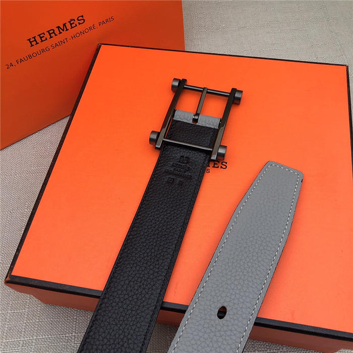 Hermes Reversible belt 32 mm Togo Black/Grey High