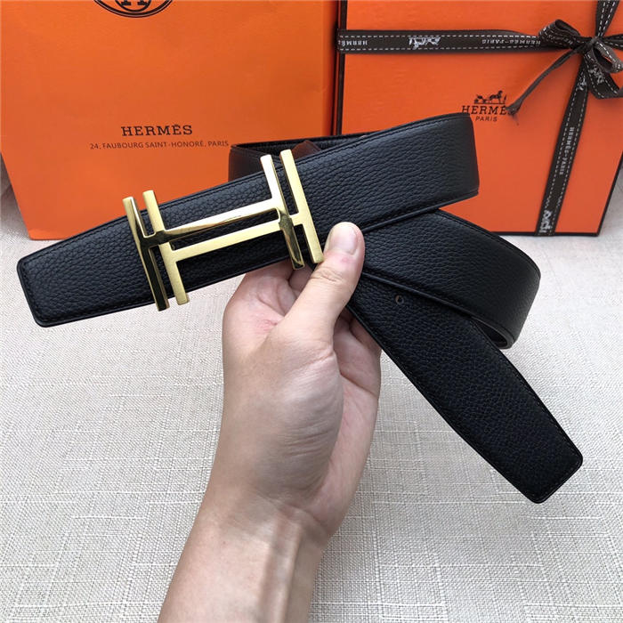 Hermes H au Carre belt buckle & Reversible leather strap 32/38 mm Togo Black High