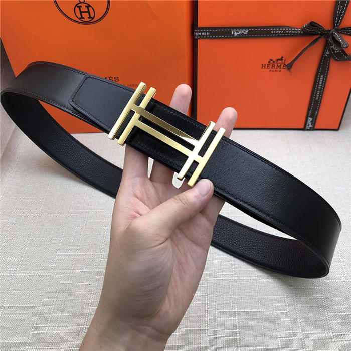 Hermes H au Carre belt buckle & Reversible leather strap 32/38 mm Togo Black High