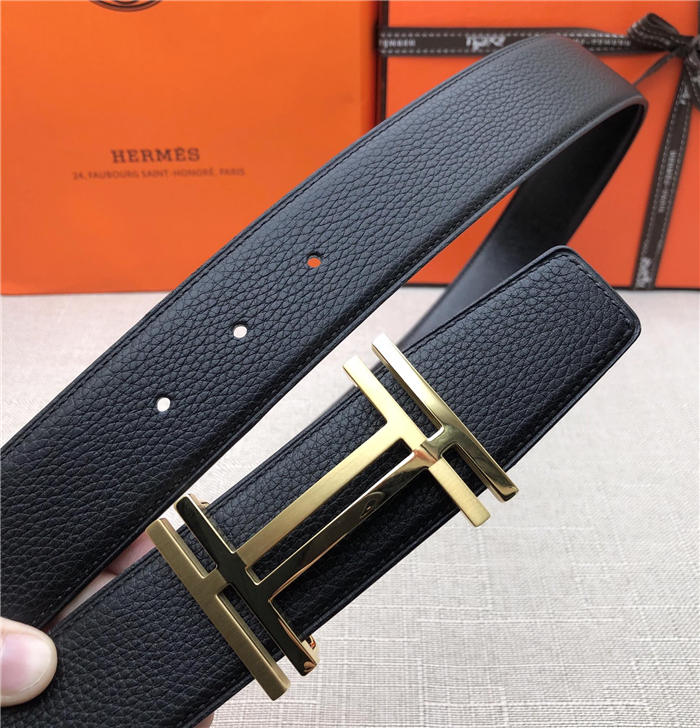 Hermes H au Carre belt buckle & Reversible leather strap 32/38 mm Togo Black High