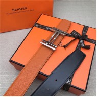 Hermes H au Carre belt buckle & Reversible leather strap 32/38 mm Togo Orange High