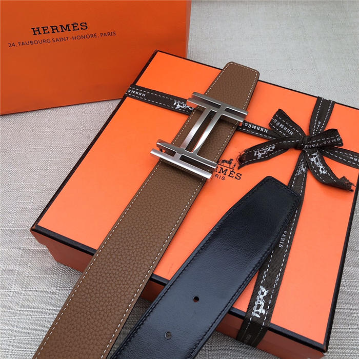 Hermes H au Carre belt buckle & Reversible leather strap 32/38 mm Togo Camel High