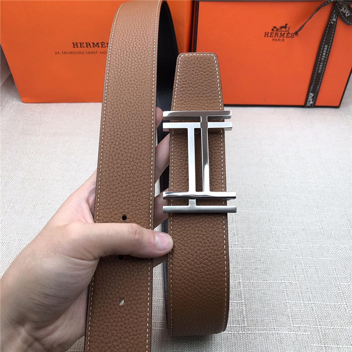 Hermes H au Carre belt buckle & Reversible leather strap 32/38 mm Togo Camel High