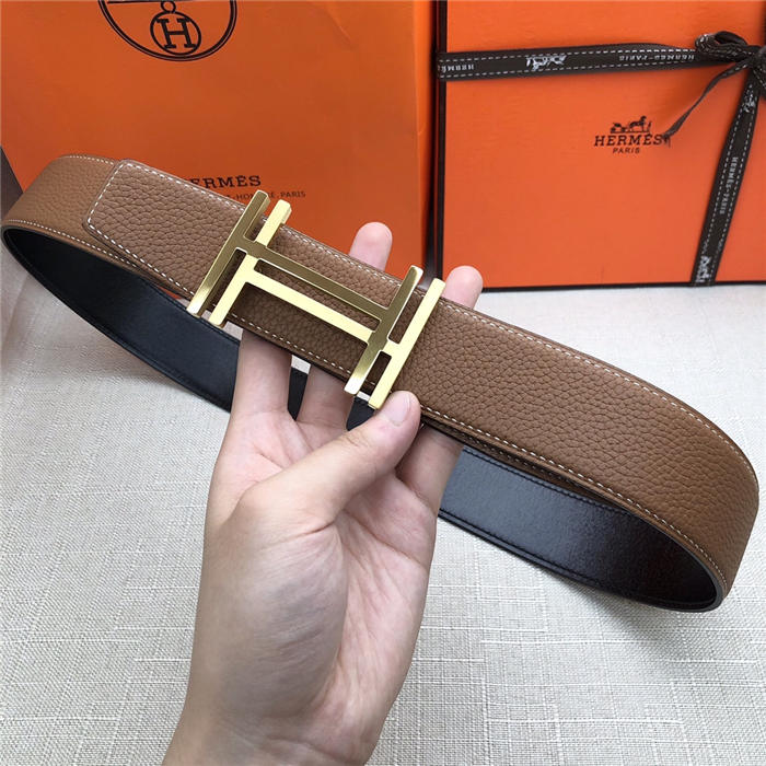 Hermes H au Carre belt buckle & Reversible leather strap 32/38 mm Togo Camel High