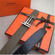 Hermes H au Carre belt buckle & Reversible leather strap 32/38 mm Togo Grey High