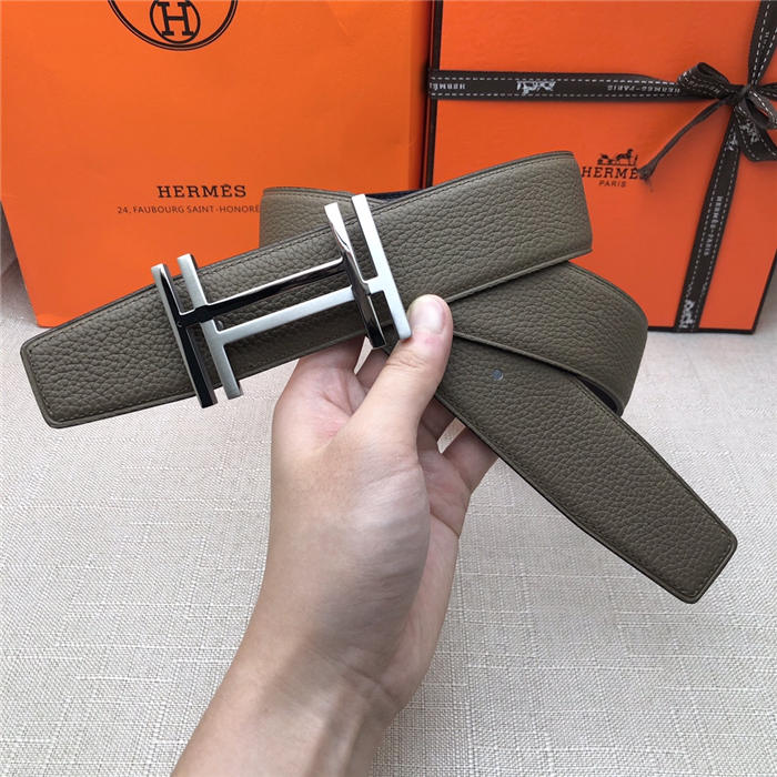 Hermes H au Carre belt buckle & Reversible leather strap 32/38 mm Togo Grey High