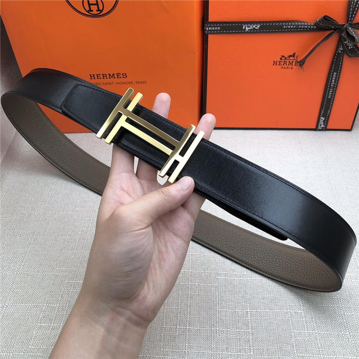 Hermes H au Carre belt buckle & Reversible leather strap 32/38 mm Togo Grey High