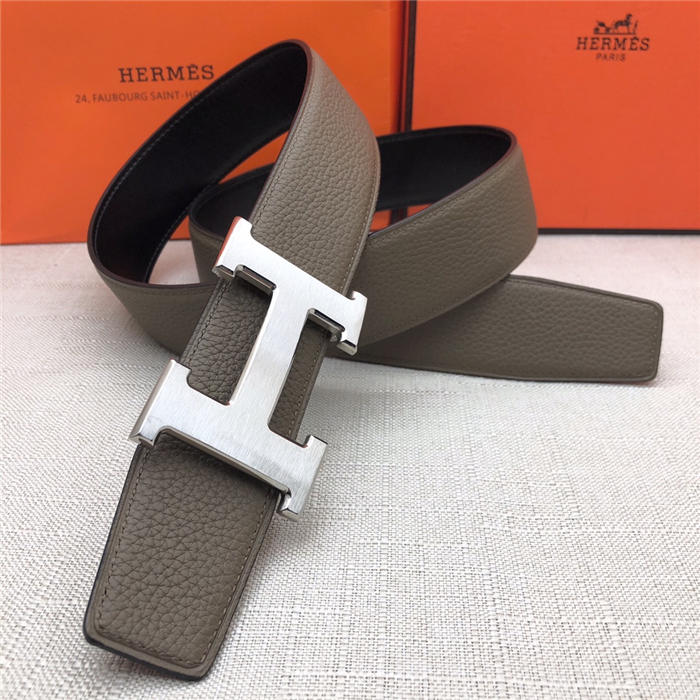 Hermes H belt buckle & reversible strap 32/38 mm Togo Grey High