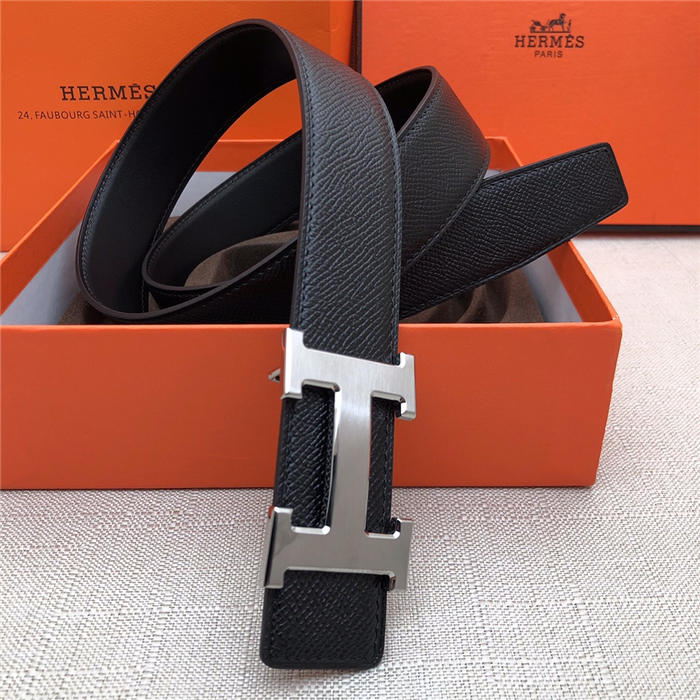 Hermes H belt buckle & reversible strap 32 mm Epsom Black High