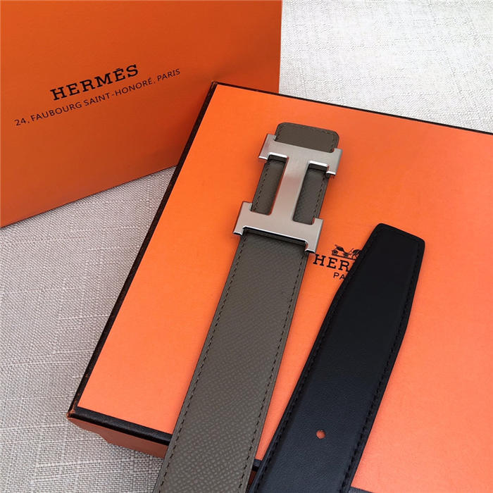 Hermes H belt buckle & reversible strap 32 mm Epsom Grey High