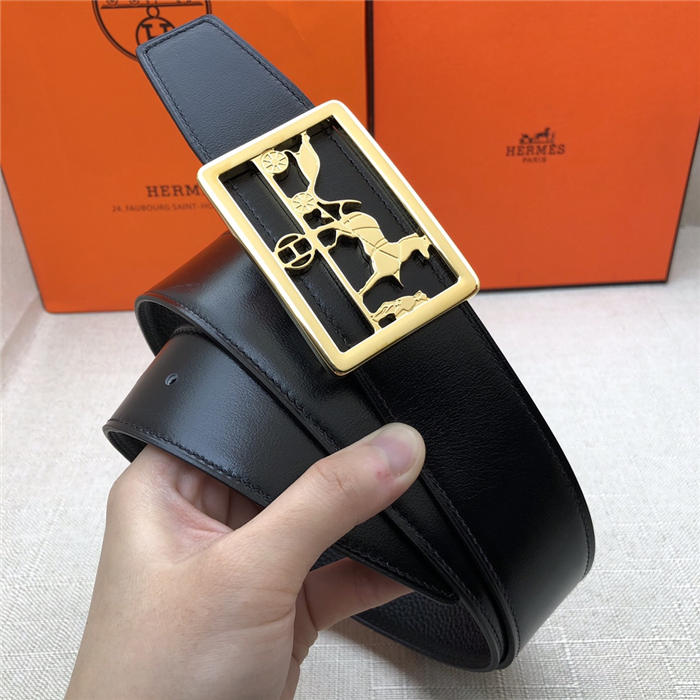 Hermes Carriage reversible Belt 32/38 mm Togo Black High