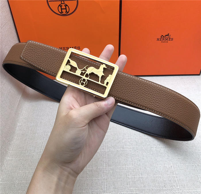 Hermes Carriage reversible Belt 32/38 mm Togo Camel High