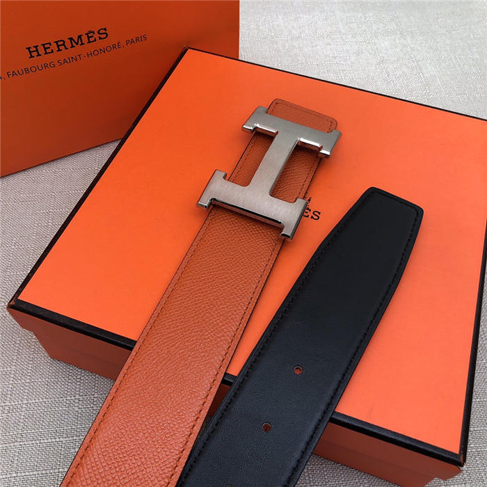 Hermes H belt buckle & reversible strap 38 mm Epsom Orange High