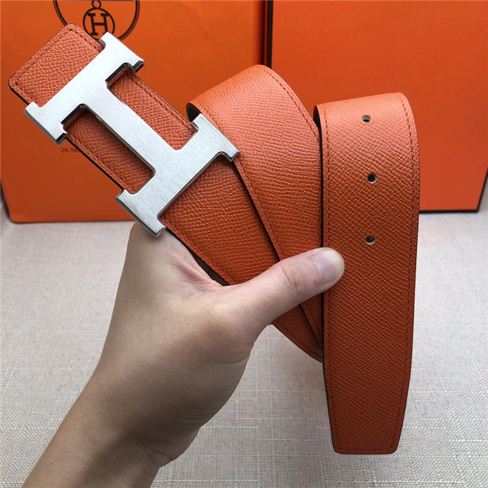 Hermes H belt buckle & reversible strap 38 mm Epsom Orange High